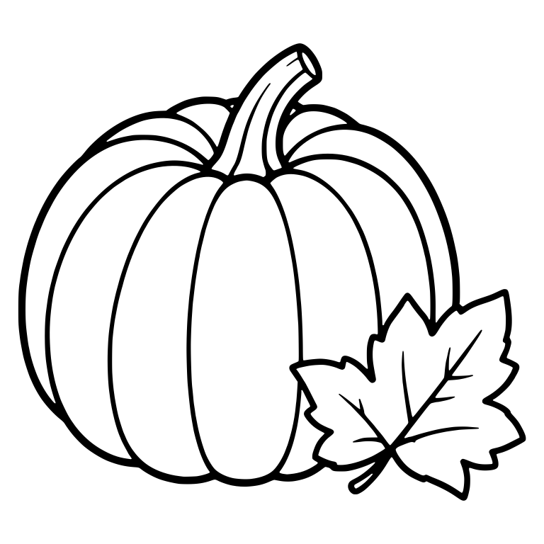 Pumpkin With Large Maple Leaf at Lower Right — free floral SVG cut file
