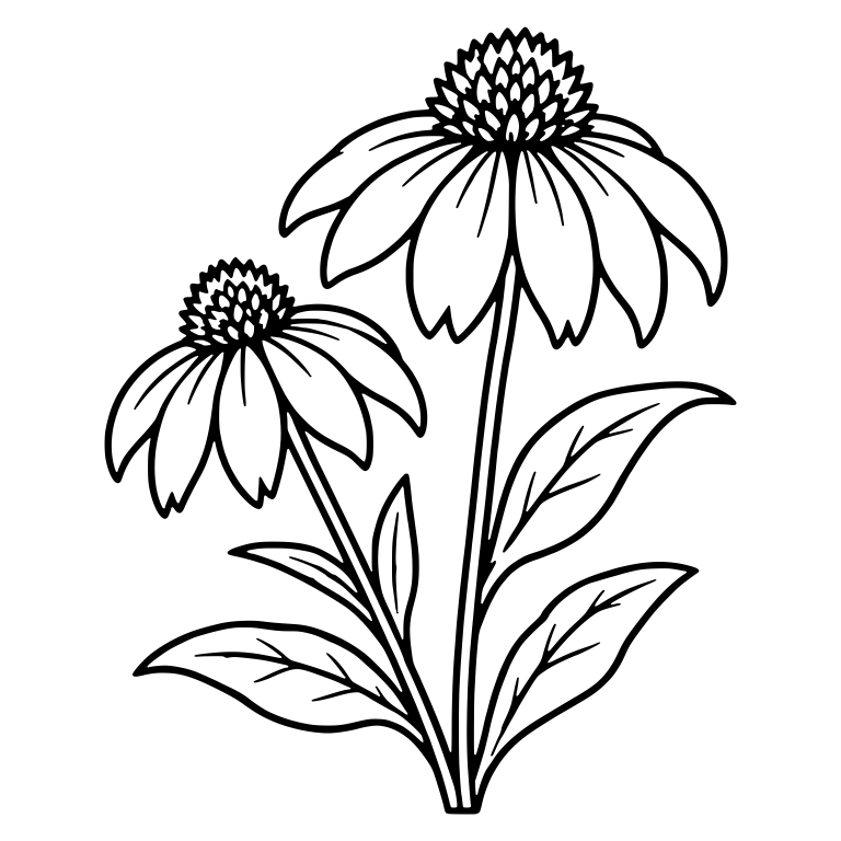 Two Coneflowers with Spiky Centers and Large Leaves — free floral SVG cut file