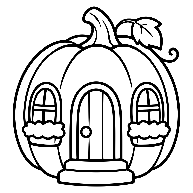 Pumpkin House With Arched Door and Window Flower Boxes — free objects SVG cut file