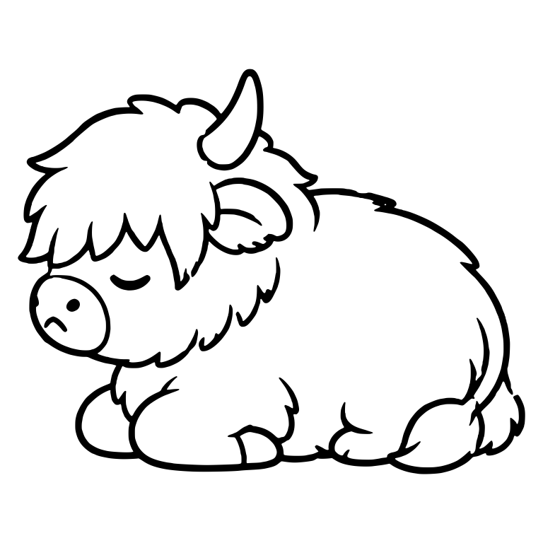 Sulking Highland Cow Lying Down with Closed Eyes — free animal SVG cut file