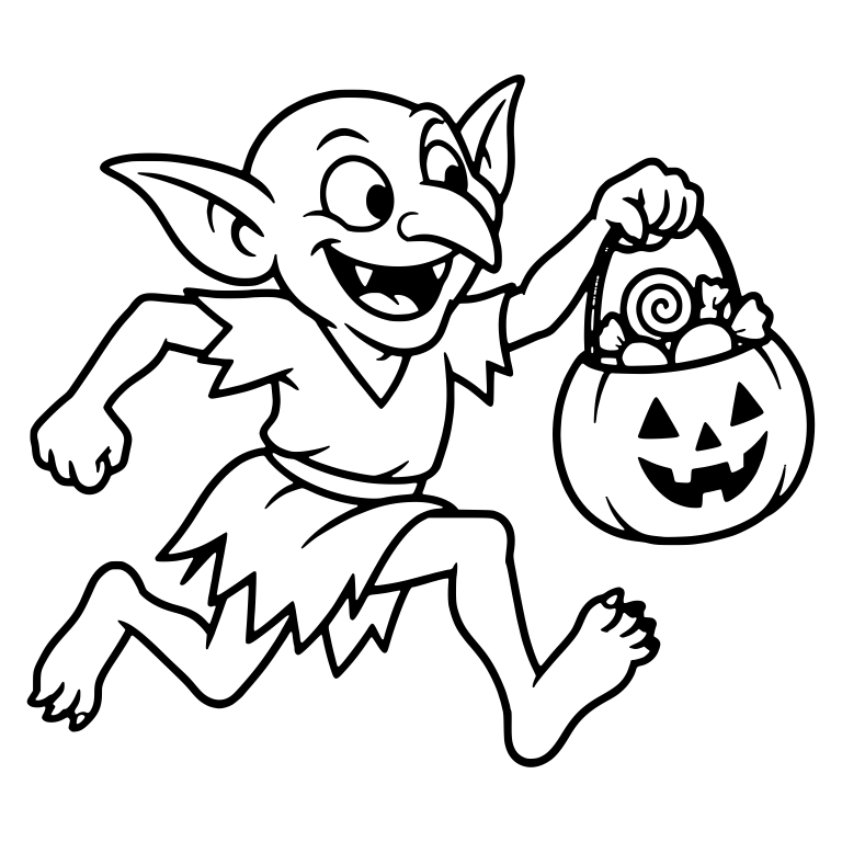 Running Goblin with Pumpkin Bucket Full of Candy — free fantasy-creature SVG cut file