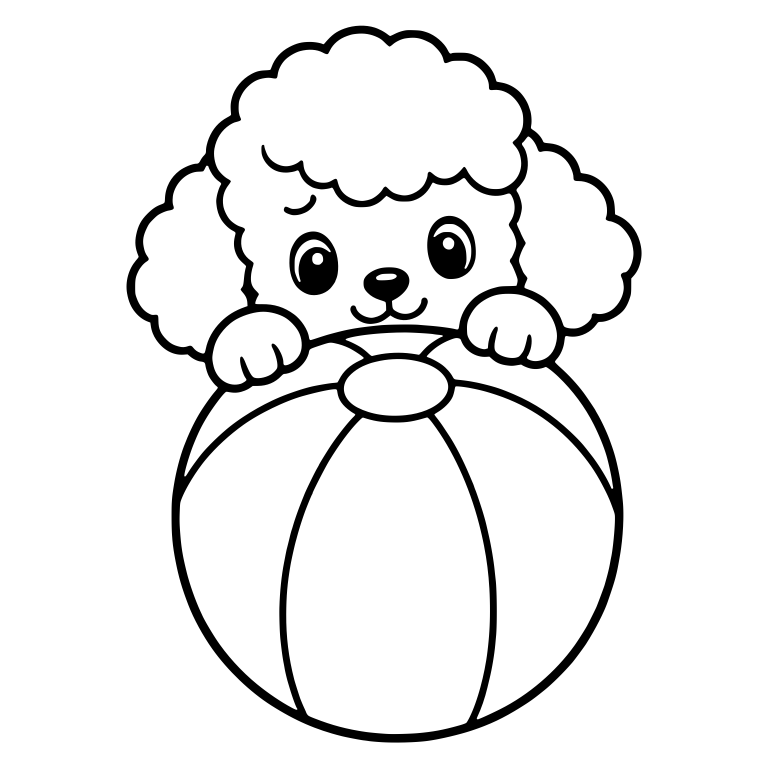 Curly Topknot Puppy Behind Beach Ball — free animal SVG cut file