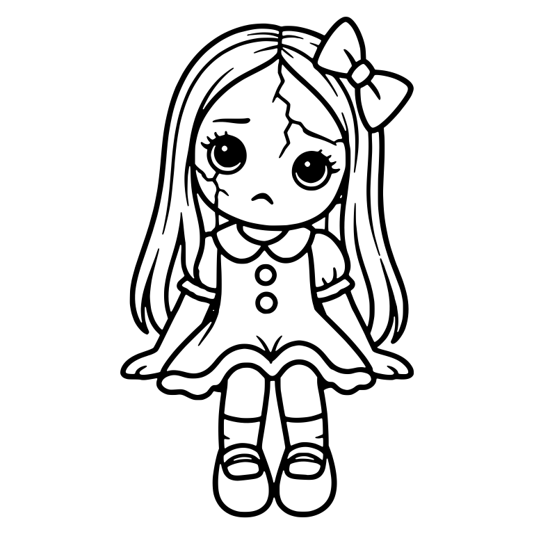 Cracked Porcelain Doll with Long Hair and Bow — free characters SVG cut file