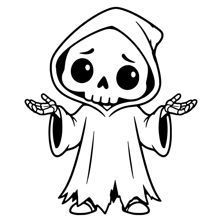 Worried Grim Reaper Shrugging in a Torn Hem Robe — free characters SVG cut file