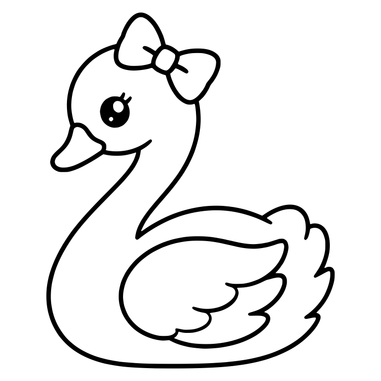 Kawaii Smiling Swan With Head Bow and Layered Wing — free animal SVG cut file