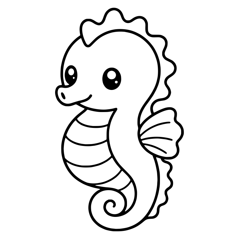 Kawaii Short-Snouted Seahorse With Wavy Back Frill — free animal SVG cut file