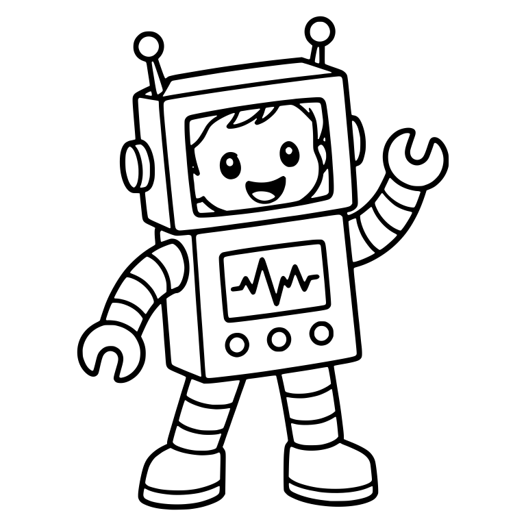 Robot Costume Kid With Wrench Hands and Heartbeat Screen — free characters SVG cut file