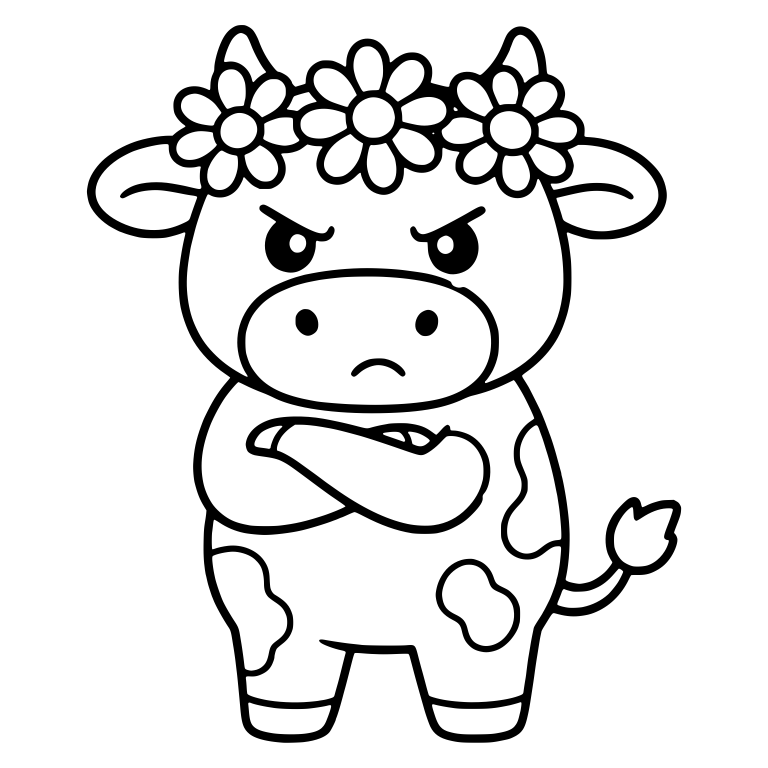 Angry Cow Wearing Daisy Crown With Arms Crossed — free animal SVG cut file