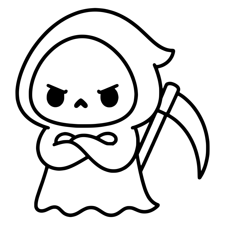 Irritated Grim Reaper Arms Crossed Beside Scythe — free characters SVG cut file