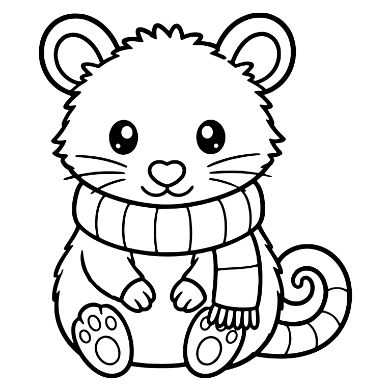 Sitting Opossum in Striped Scarf with Curly Tail — free animal SVG cut file