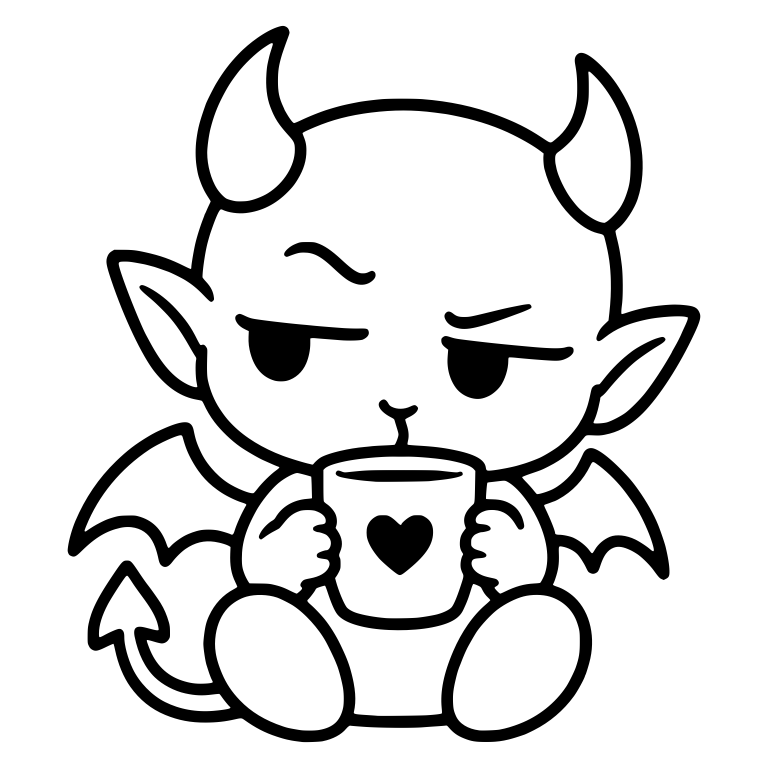 Chibi Demon Sipping From a Heart Mug With Wings — free fantasy-creature SVG cut file