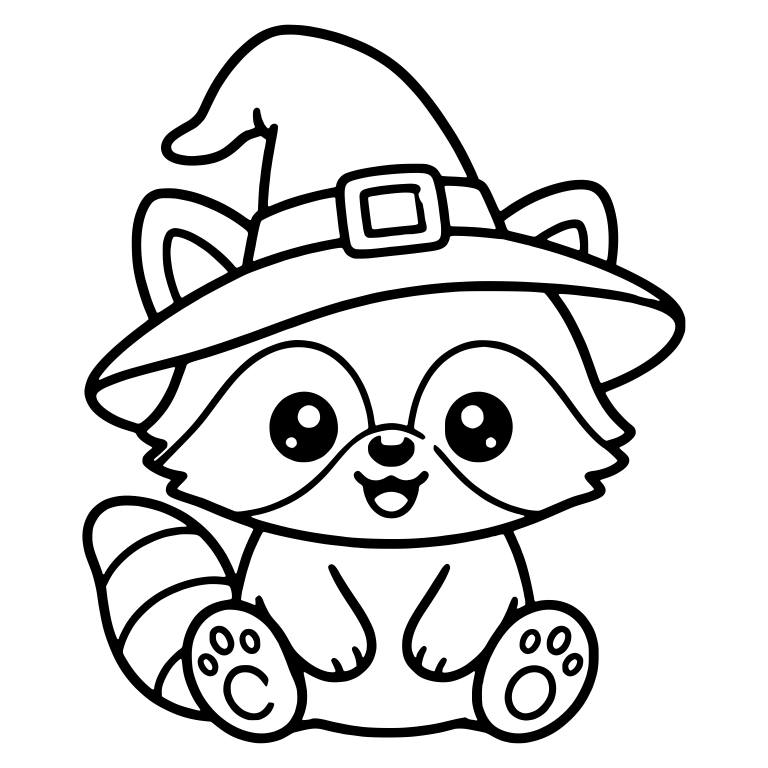 Sitting Raccoon in a Big Buckled Witch Hat — free animal SVG cut file