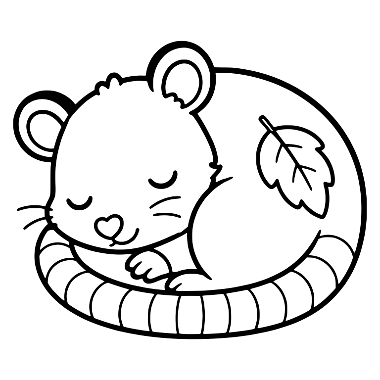 Sleeping Opossum Curled Up with a Leaf on Its Back — free animal SVG cut file