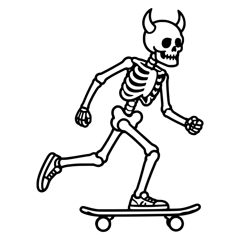 Horned Skeleton Running Pushing Skateboard — free skeleton SVG cut file