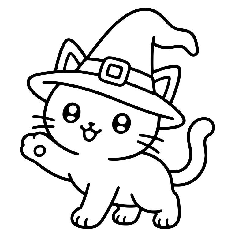 Walking Cat in Witch Hat Waving a Paw — free animal SVG cut file