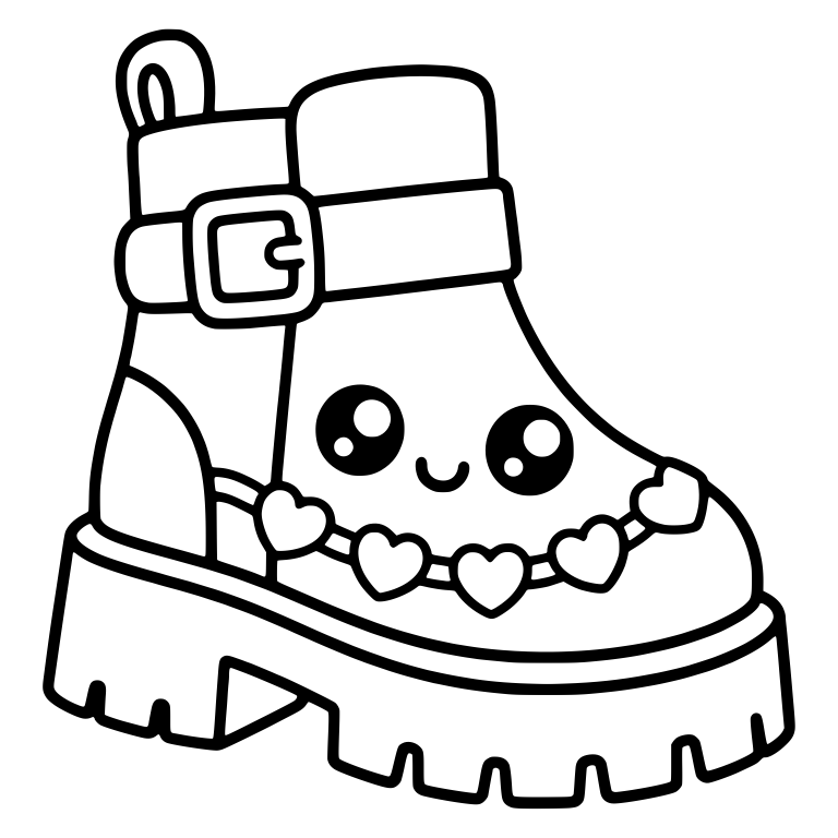 Kawaii Chunky Buckle Boot With Heart Chain — free objects SVG cut file