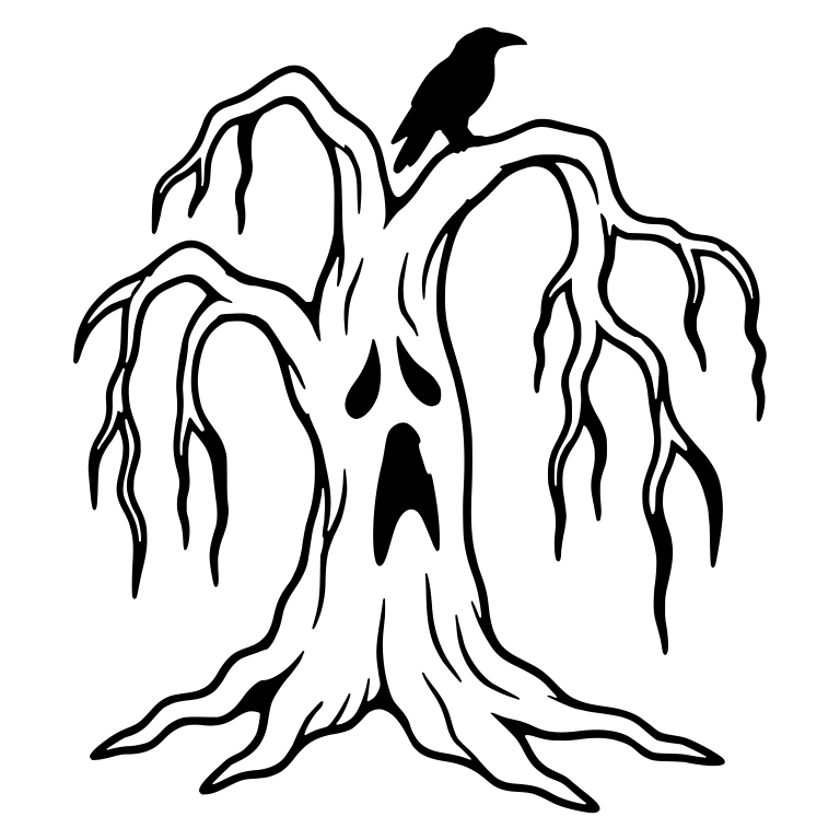 Weeping Spooky Tree with Perched Raven — free floral SVG cut file