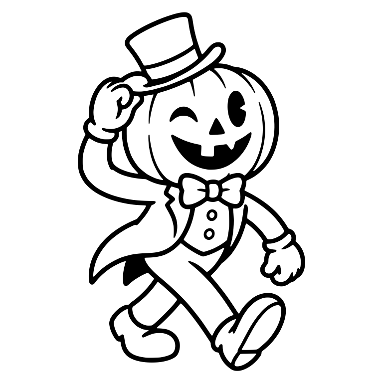 Retro Pumpkin Head Tipping Top Hat in Tailcoat — free characters SVG cut file