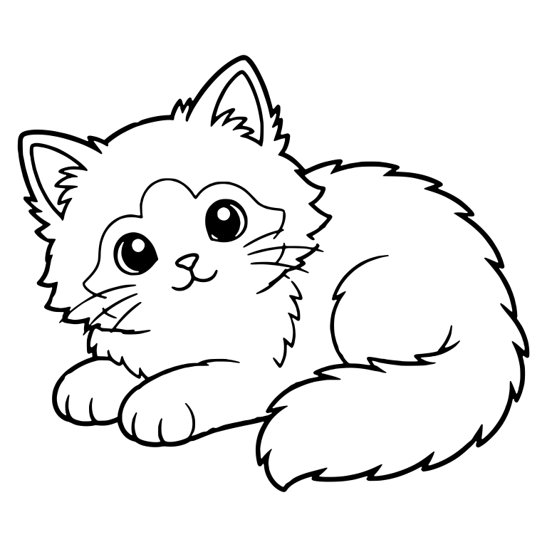 Fluffy Kitten Lying Down Looking Up — free animal SVG cut file