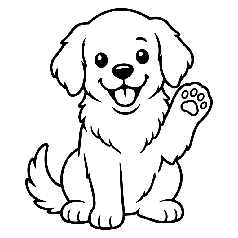 Sitting Golden Retriever Puppy Waving Raised Paw — free animal SVG cut file