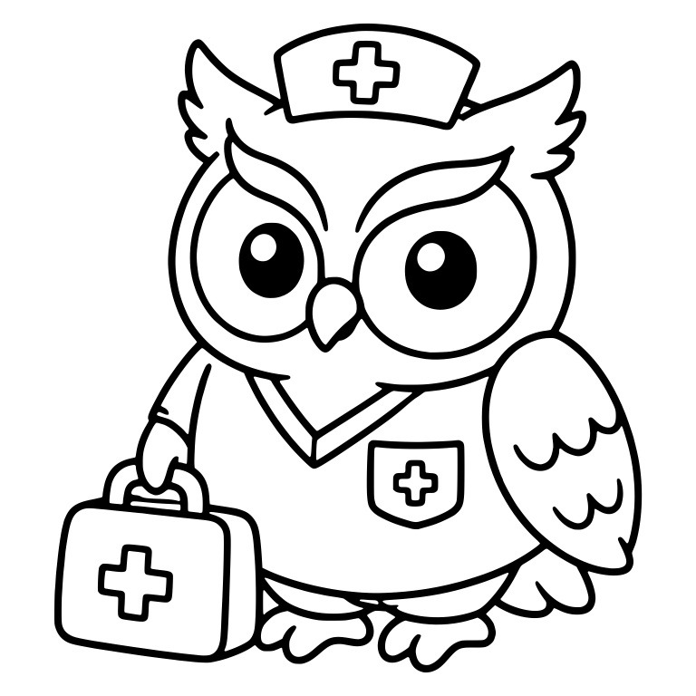Nurse Owl with Cross Cap Carrying First Aid Case — free animal SVG cut file