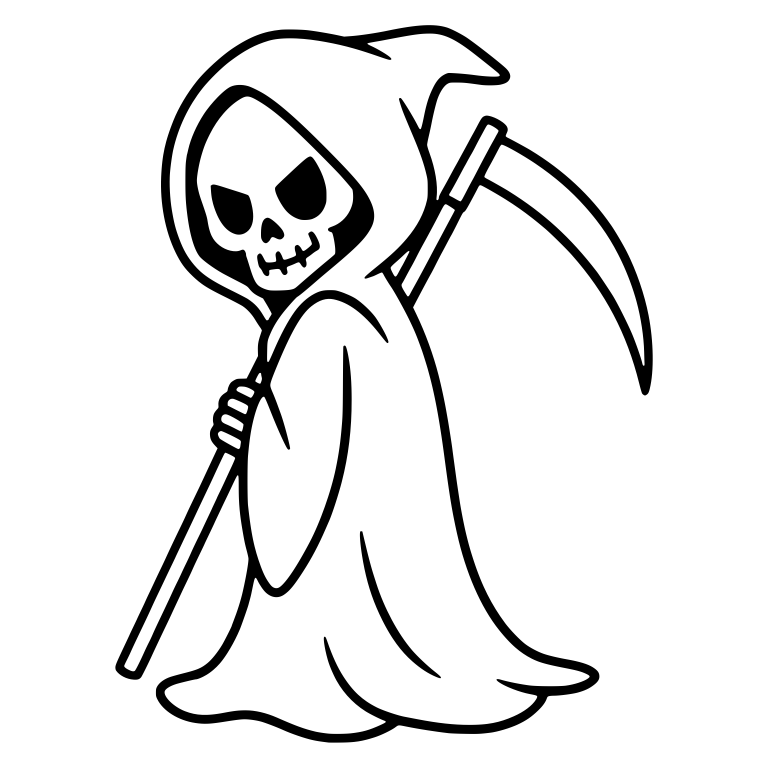Scowling Grim Reaper with Scythe on Shoulder — free characters SVG cut file