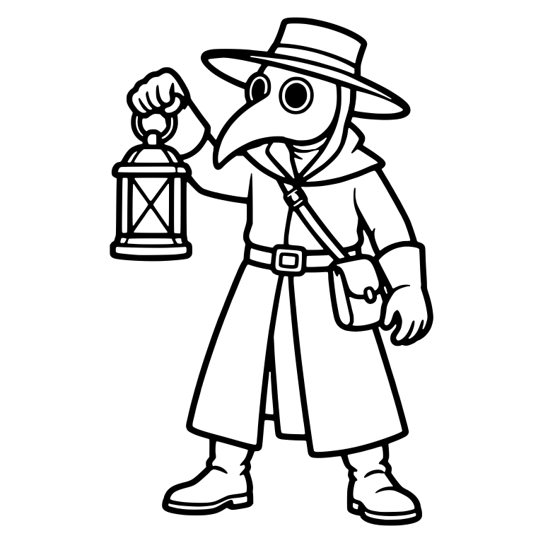 Plague Doctor Holding Lantern with Satchel — free characters SVG cut file
