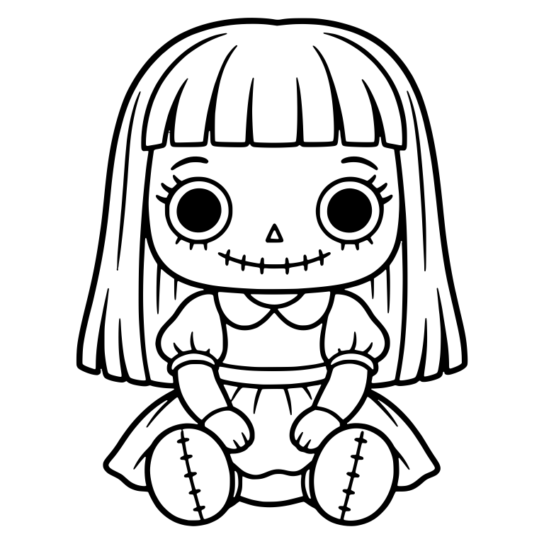 Stitched-Mouth Doll With Bangs And Puff Sleeve Dress — free characters SVG cut file