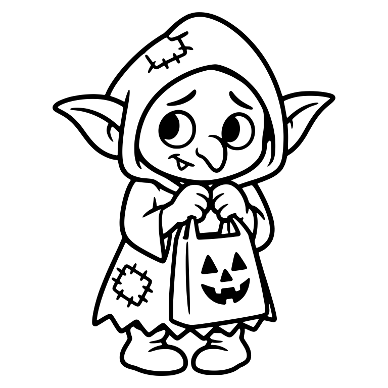 Shy Hooded Goblin with Patched Cloak and Treat Bag — free fantasy-creature SVG cut file