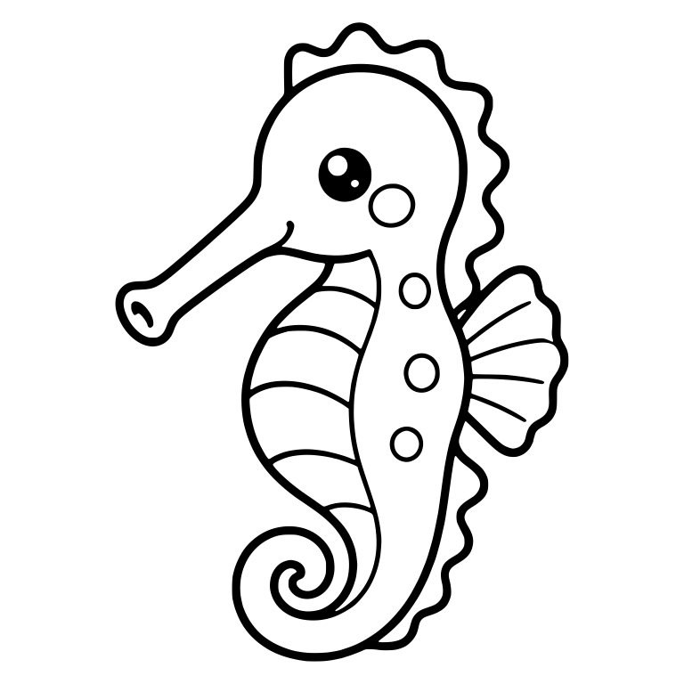 Long-Snouted Kawaii Seahorse with Angled Snout and Dots — free animal SVG cut file