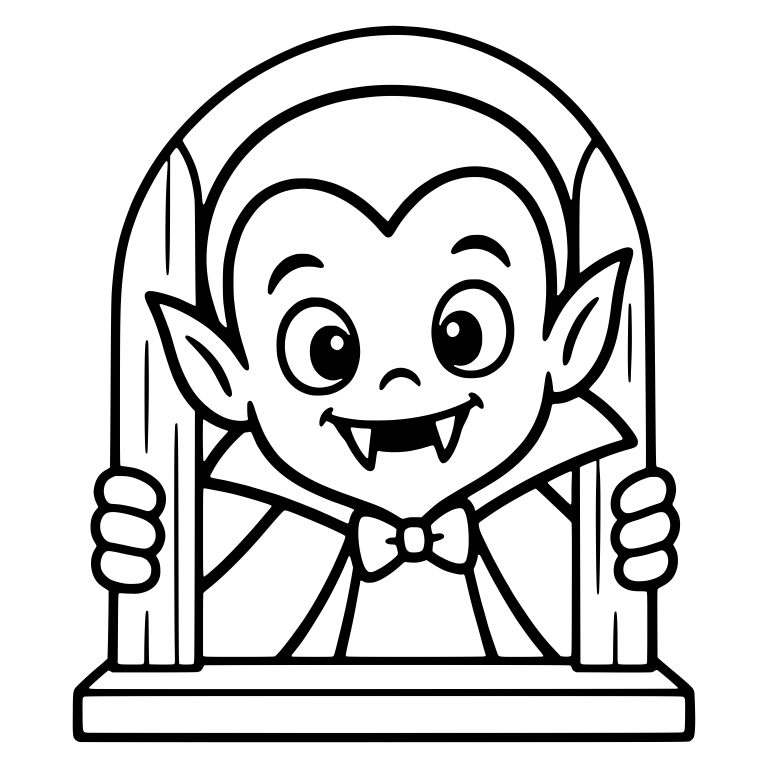 Vampire Peeking from Arched Window with Bow Tie — free fantasy-creature SVG cut file