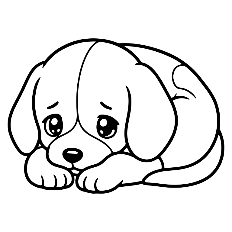 Shy Beagle Puppy Lying Down with Paws Under Chin — free animal SVG cut file