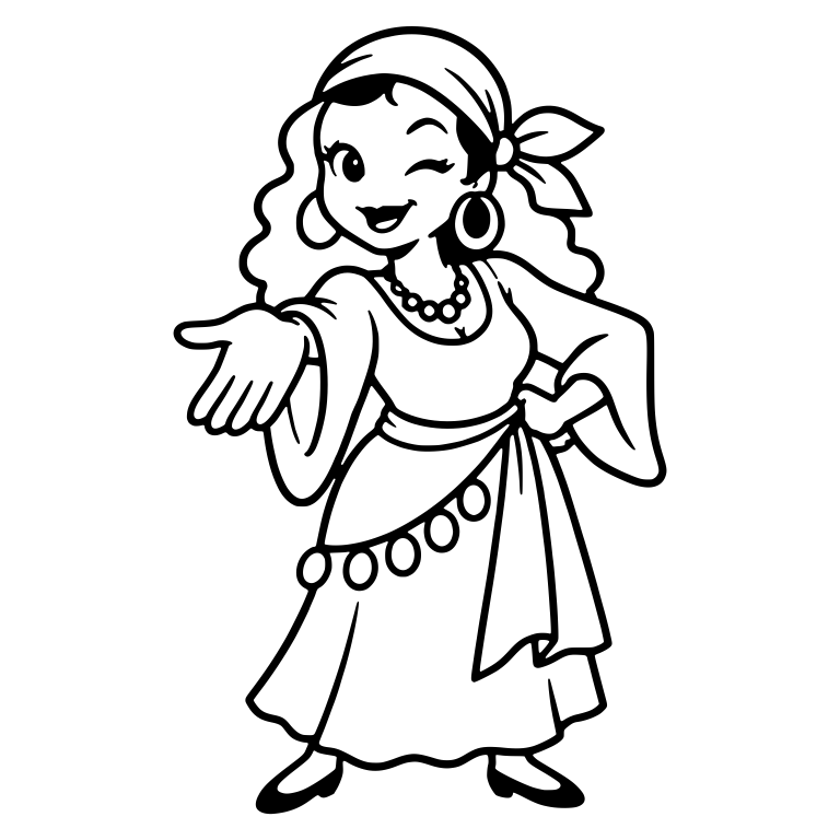 Winking Fortune Teller With Open Palm and Coin Belt — free characters SVG cut file