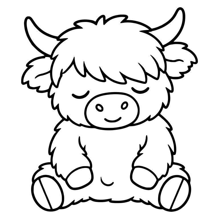 Sleepy Sitting Highland Cow With Closed Eyes and Smile — free animal SVG cut file