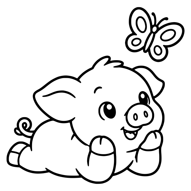 Lying Piglet Watching Butterfly Overhead — free animal SVG cut file