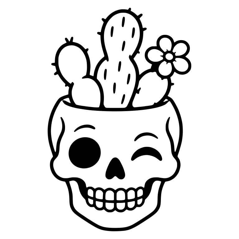 Winking Skull Planter With Peanut Cactus and Flower — free skeleton SVG cut file