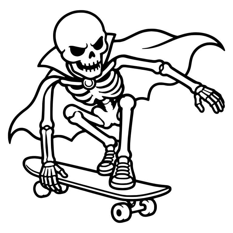 Skeleton Skater in Flowing Vampire Cape — free skeleton SVG cut file