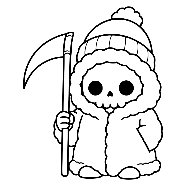 Fluffy Fur Coat Reaper With Pom-Pom Beanie and Scythe — free characters SVG cut file