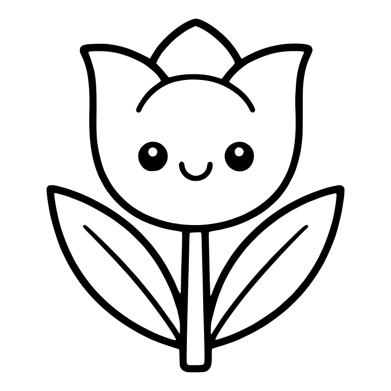 Smiling Tulip With Curved Petal Line and Wide Leaves — free floral SVG cut file