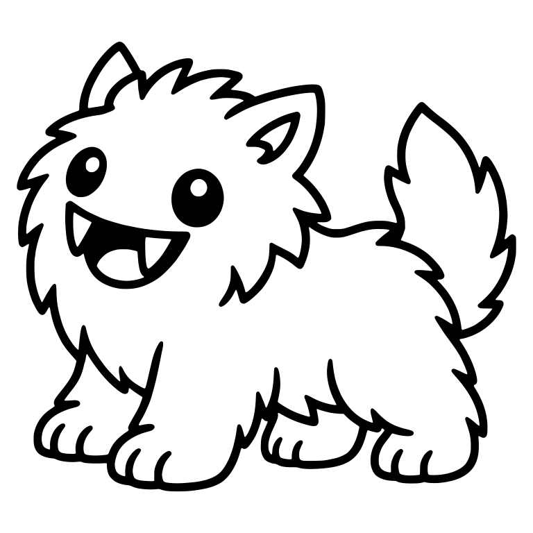 Furry Wolf-Like Monster Pup With Fluffy Tail And Fangs — free fantasy-creature SVG cut file