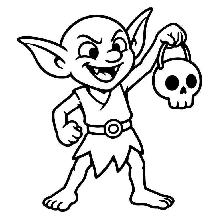 Goblin With Fist on Hip Lifting a Skull Pail — free fantasy-creature SVG cut file