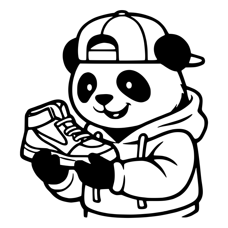 Backwards Cap Panda In Hoodie Admiring A High-Top Sneaker — free animal SVG cut file