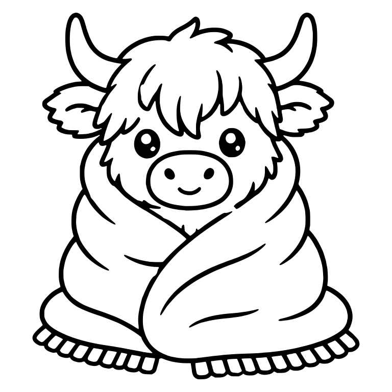 Highland Cow Wrapped Up in a Fringed Blanket — free animal SVG cut file