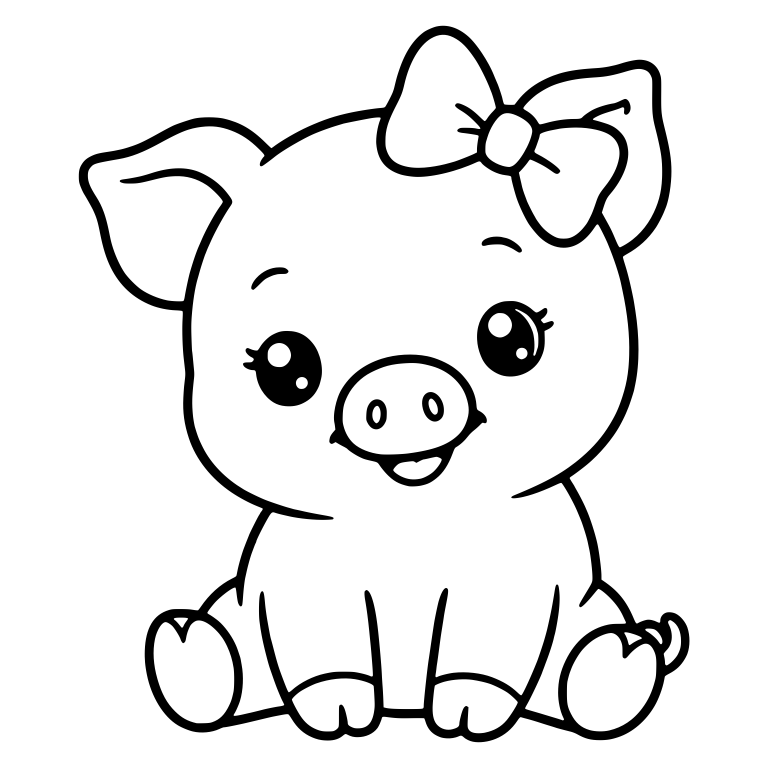 Sitting Piglet with Head Bow and Long Lashes — free animal SVG cut file