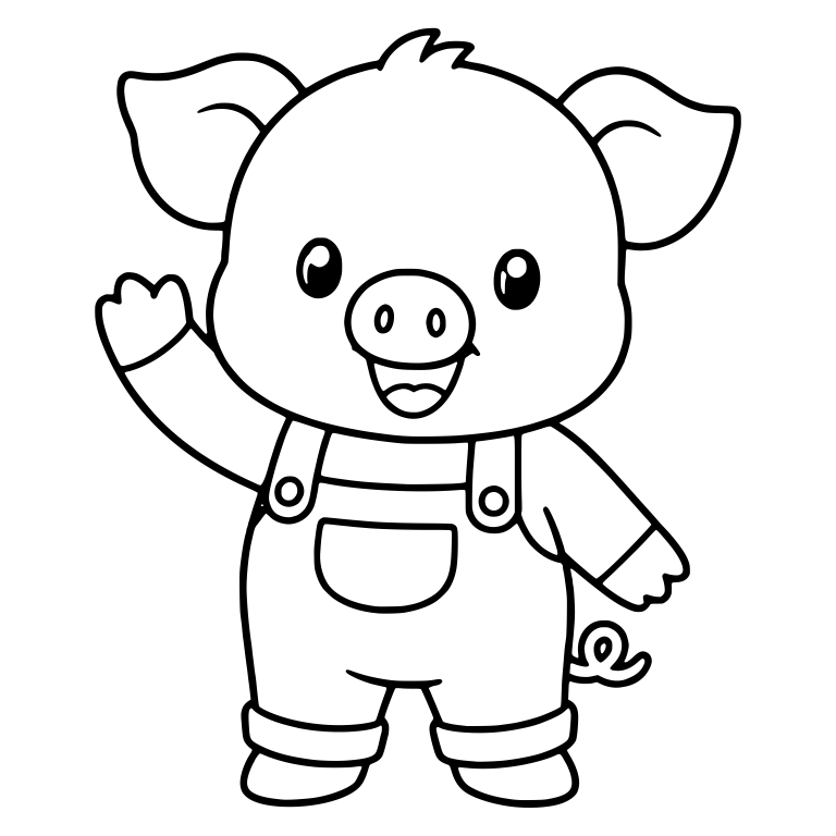 Waving Piglet in Cuffed Overalls With Curly Tail — free animal SVG cut file