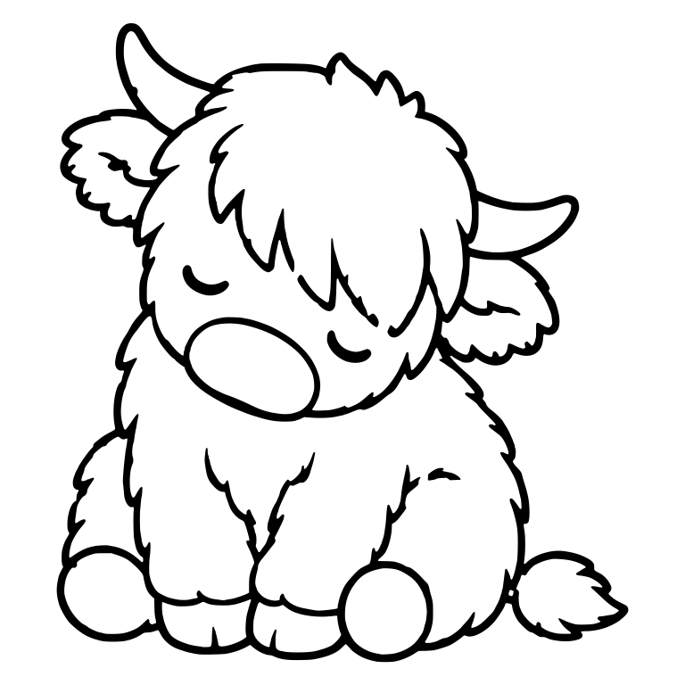 Dozing Highland Calf Sitting With Head Tilted — free animal SVG cut file