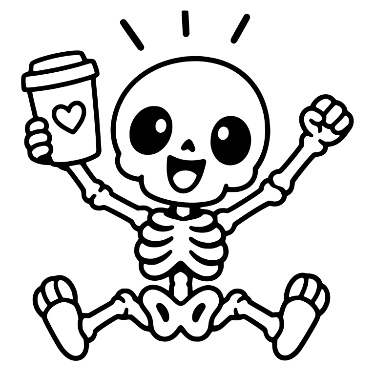 Cheering Skeleton Raising a Heart Coffee Cup — free skeleton SVG cut file