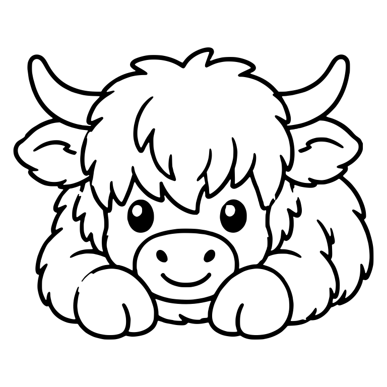 Smiling Highland Cow Lying With Paws Forward — free animal SVG cut file