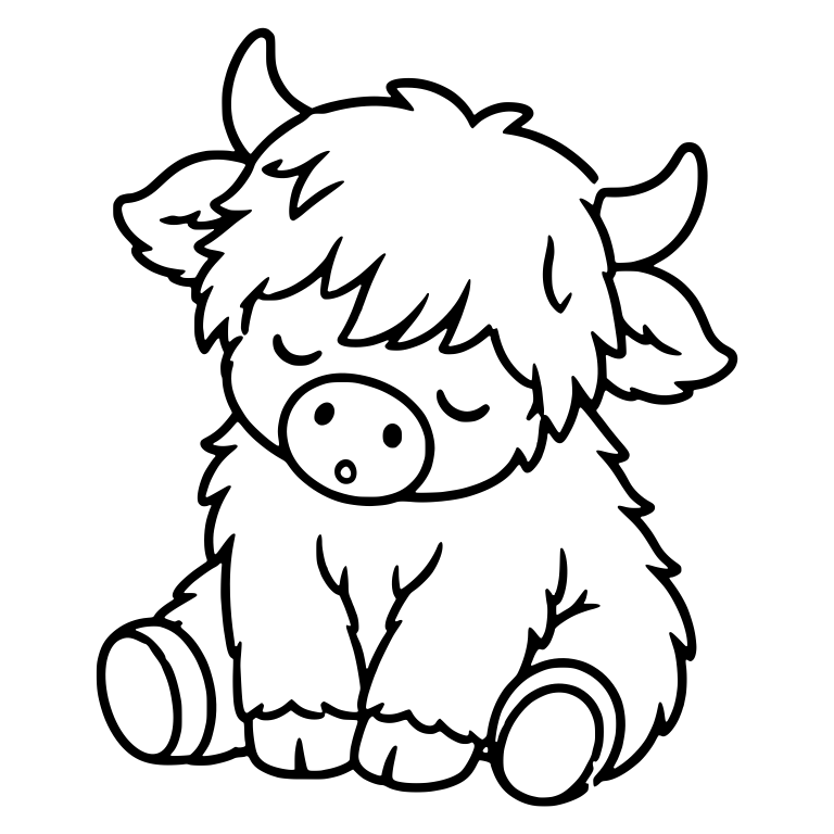 Sitting Highland Calf With Head Tilted Down Asleep — free animal SVG cut file