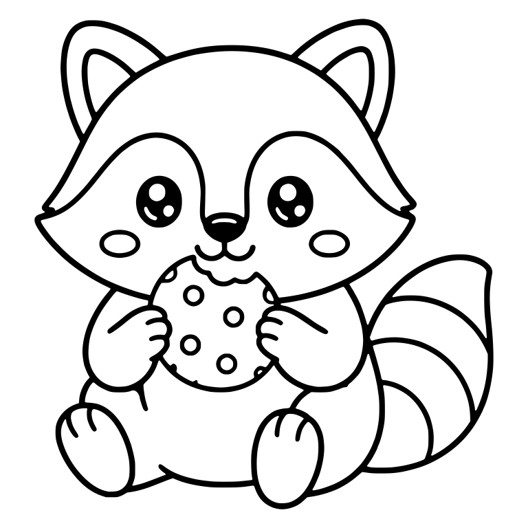 Raccoon Nibbling a Cookie with Rosy Cheeks — free animal SVG cut file